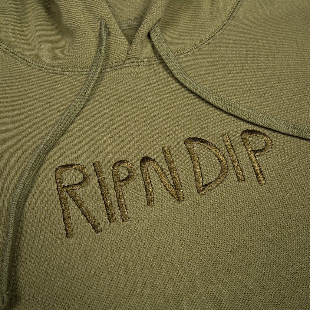Rip N Dip Embroidered Logo Pullover Hoodie (Olive) - Aylesbury Skateboards