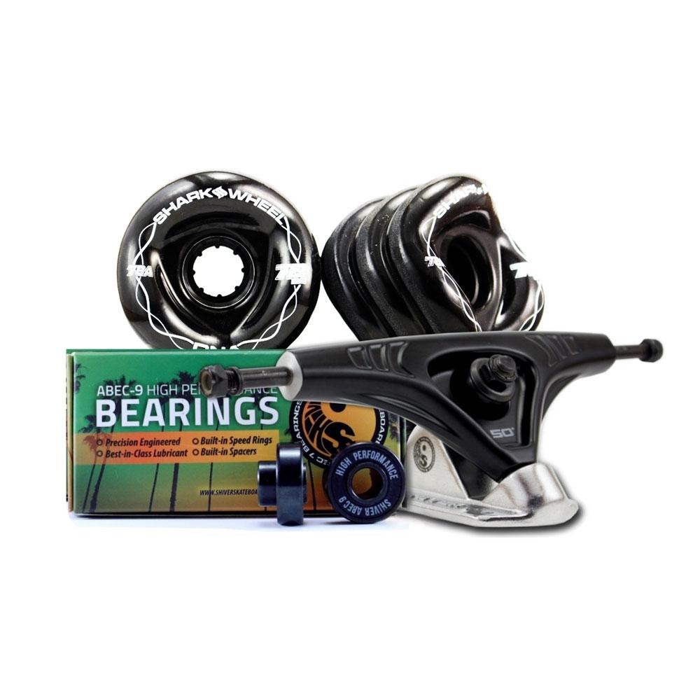 Undercarridge KIT Shark Wheels Pro Series Truck, Bearings &amp; DNA Wheel Set - 72mm, 78a Black - Aylesbury Skateboards UK