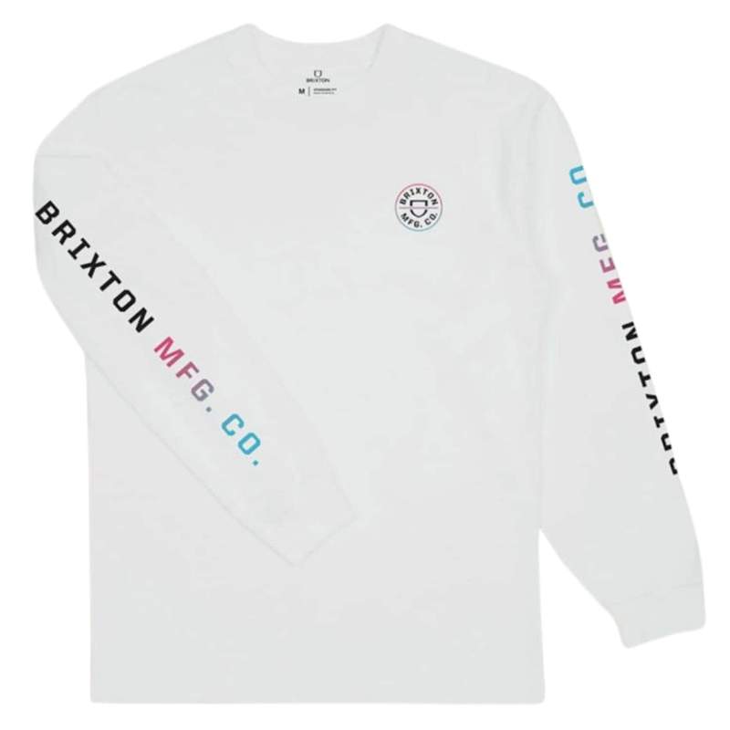 Brixton Crest Longsleeve T-Shirt - White/Light Blue/Pink