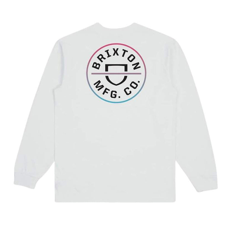 Brixton Crest Longsleeve T-Shirt - White/Light Blue/Pink