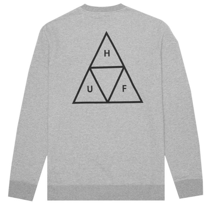 HUF Essential Triple Triangle Crewneck Sweatshirt - Heather Grey - Aylesbury Skateboards UK