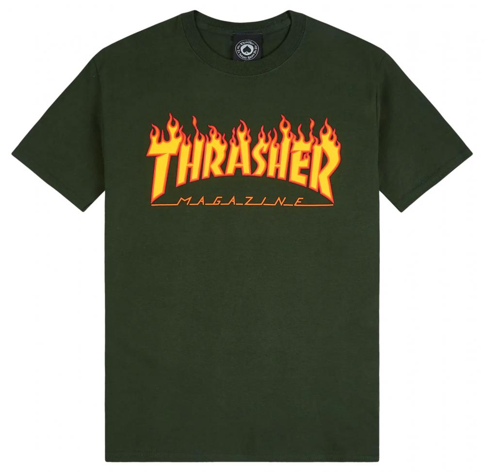 Thrasher Flame Logo T-Shirt - Forest Green - Aylesbury Skateboards UK