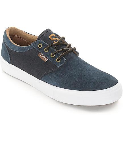 State Footwear Elgon Skateboard Shoes - Navy / Brown (Suede-Canvas) - Aylesbury Skateboards UK