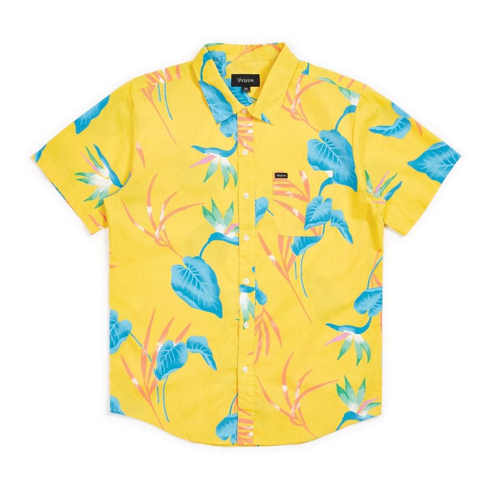 Brixton Charter Print Short Sleeve Woven Shirt - Yellow - Aylesbury Skateboards UK