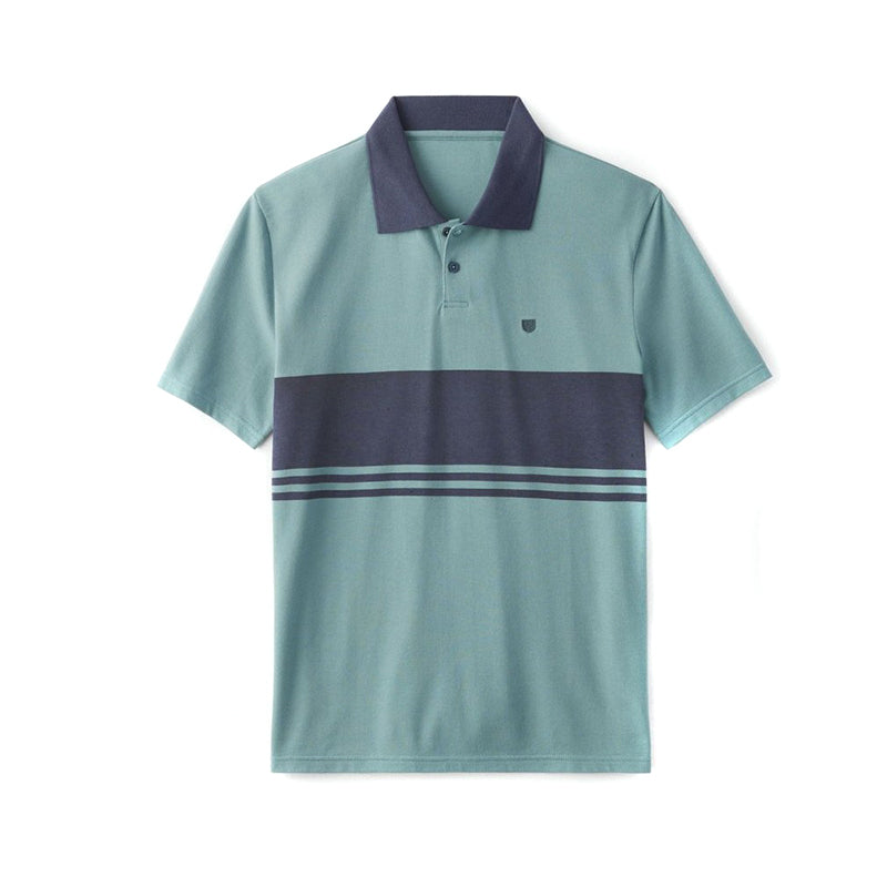 Brixton Shield Stripe Crossover Knit Polo - Ocean/Washed navy