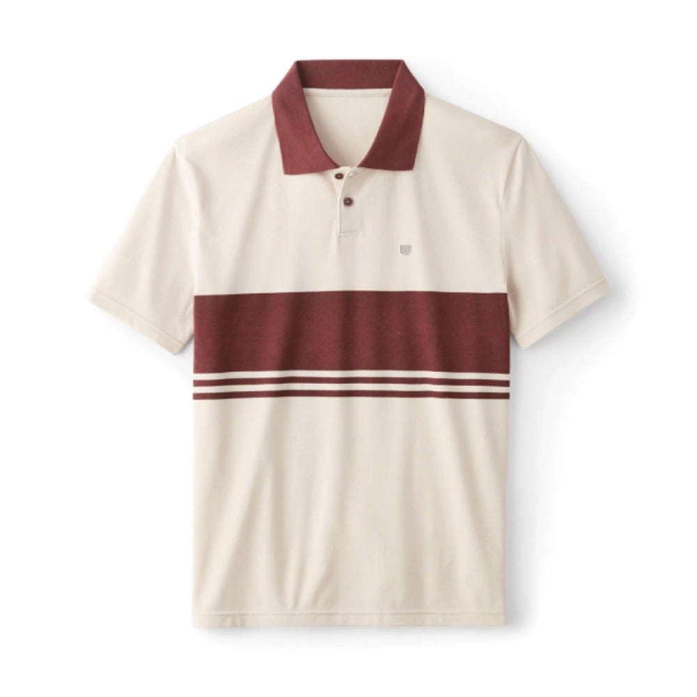 Brixton Shield Stripe Crossover Knit Polo - Beige/Wine