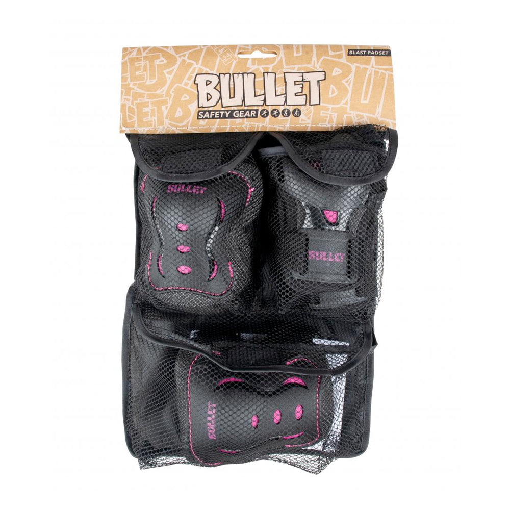 Bullet Junior Black v2 Triple Skateboard Pad Set - Black/Pink