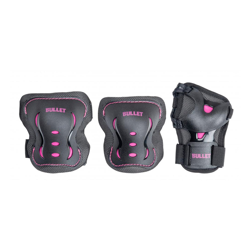 Bullet Junior Black v2 Triple Skateboard Pad Set - Black/Pink