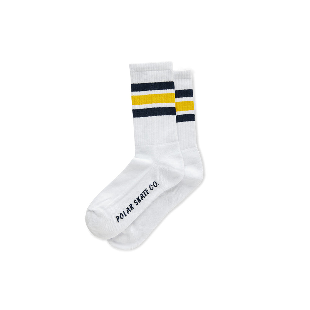 Polar Skate Co. Stripe Socks - White/Navy/Yellow