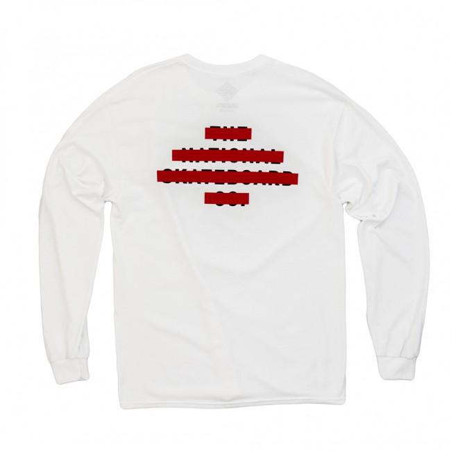 The National Skateboard Co. Redacted Long Sleeve T-Shirt - White / Red - Aylesbury Skateboards UK
